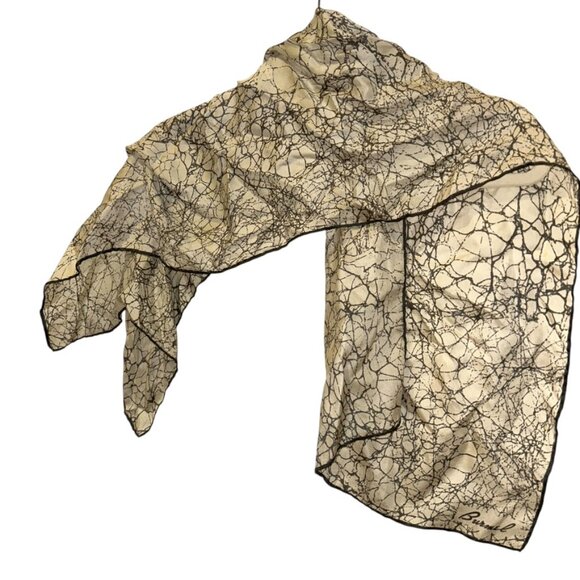 burmel italy Vintage hand rolled sewn cream black innk line rectangle sc… - Picture 1 of 4